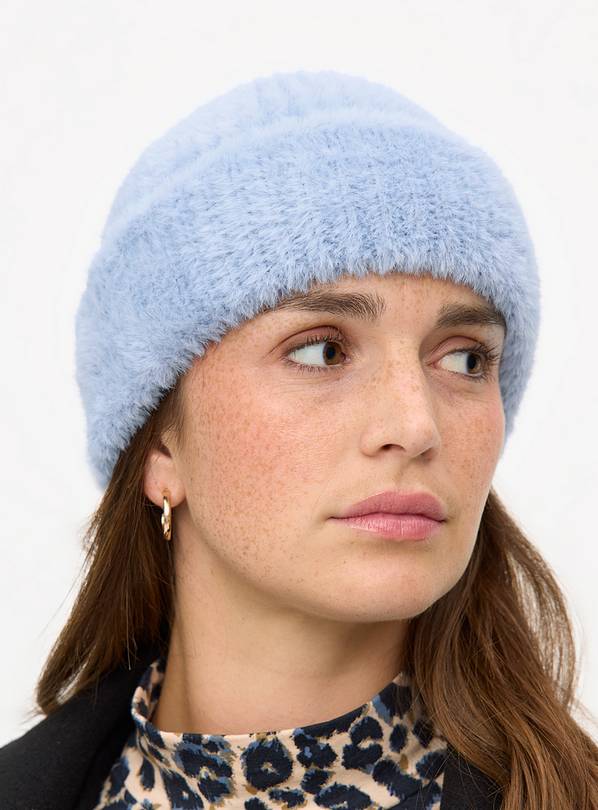 Blue Eyelash Knitted Beanie Hat One Size